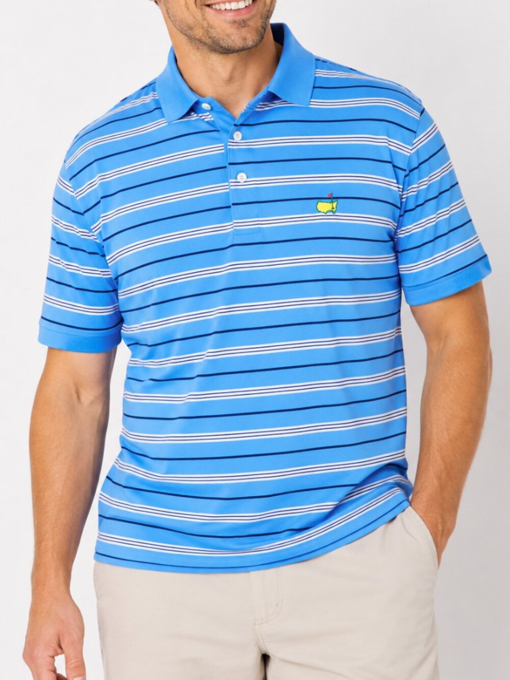 Masters Collection Pima Cotton Polo Shirt Mens Large Blue Striped Golf